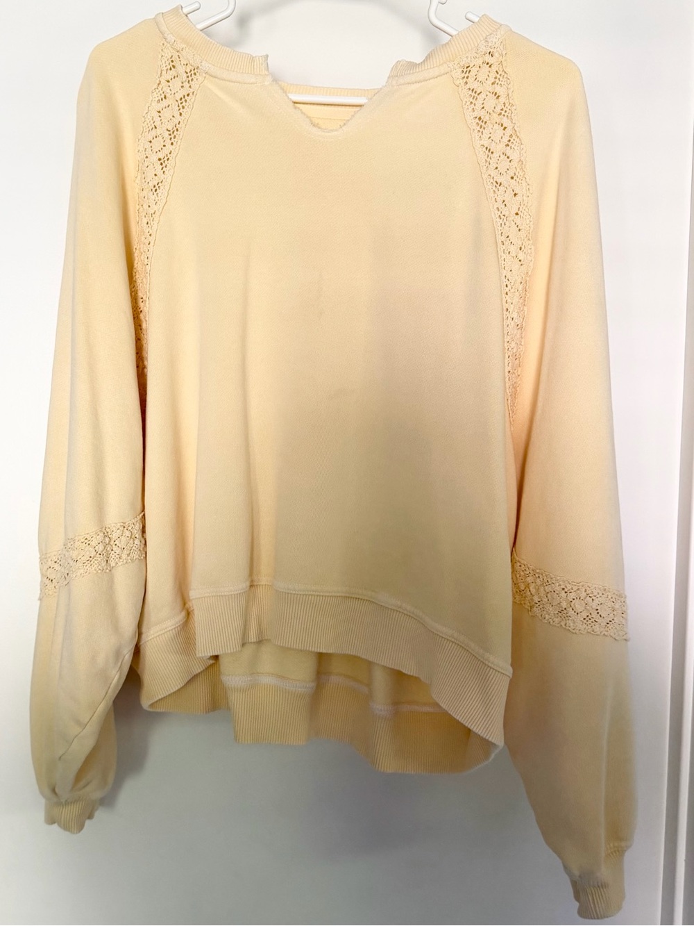 Aerie butter yellow crochet sweatshirt